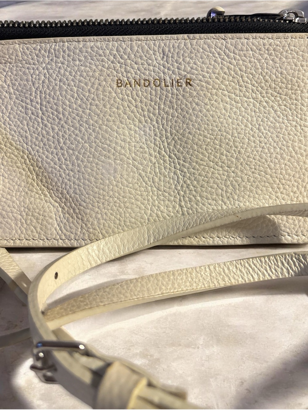 Bandolier Ivory Leather Flat Pouch and Strap